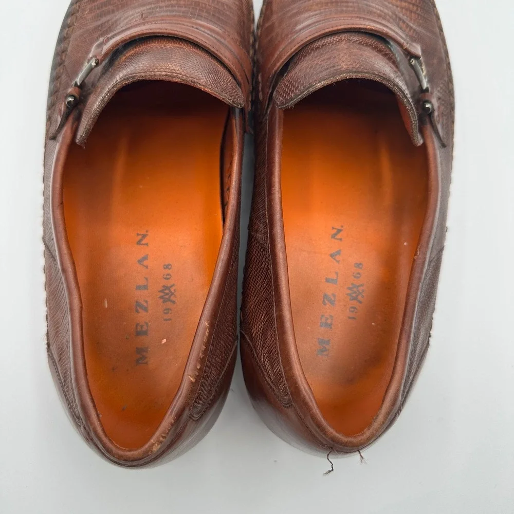 Mezlan Genuine Lizard Skin Loafers Men 10.5 Brown Dress Shoes Luxury Spain Made